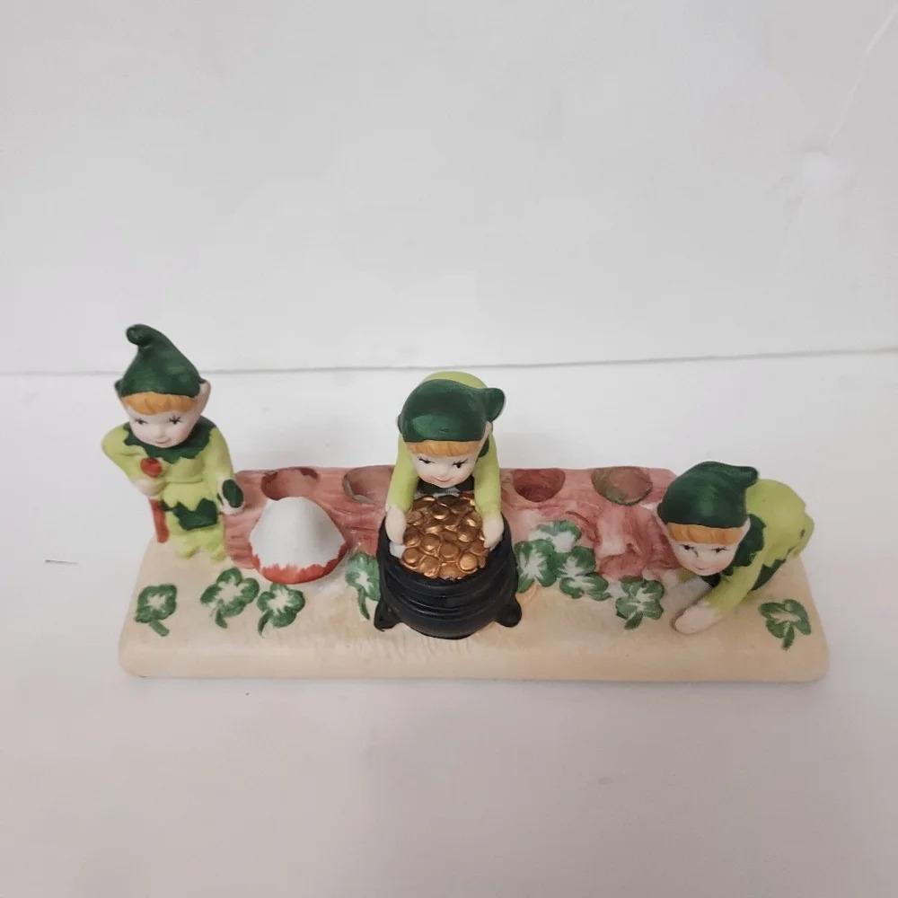 MSR Imports 1989 Vintage Porcelain Leprechaun Candle Holders - St. Patrick's Day
